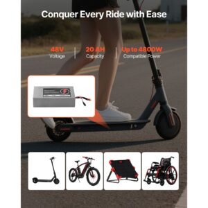 48v electric scooter battery, 20ah, ebike lithium battery pack with 30a bms, charger, t plug expansion cable, 500+ cycles, compatible with 4800w motors, for electric bikes bicycles, scooters