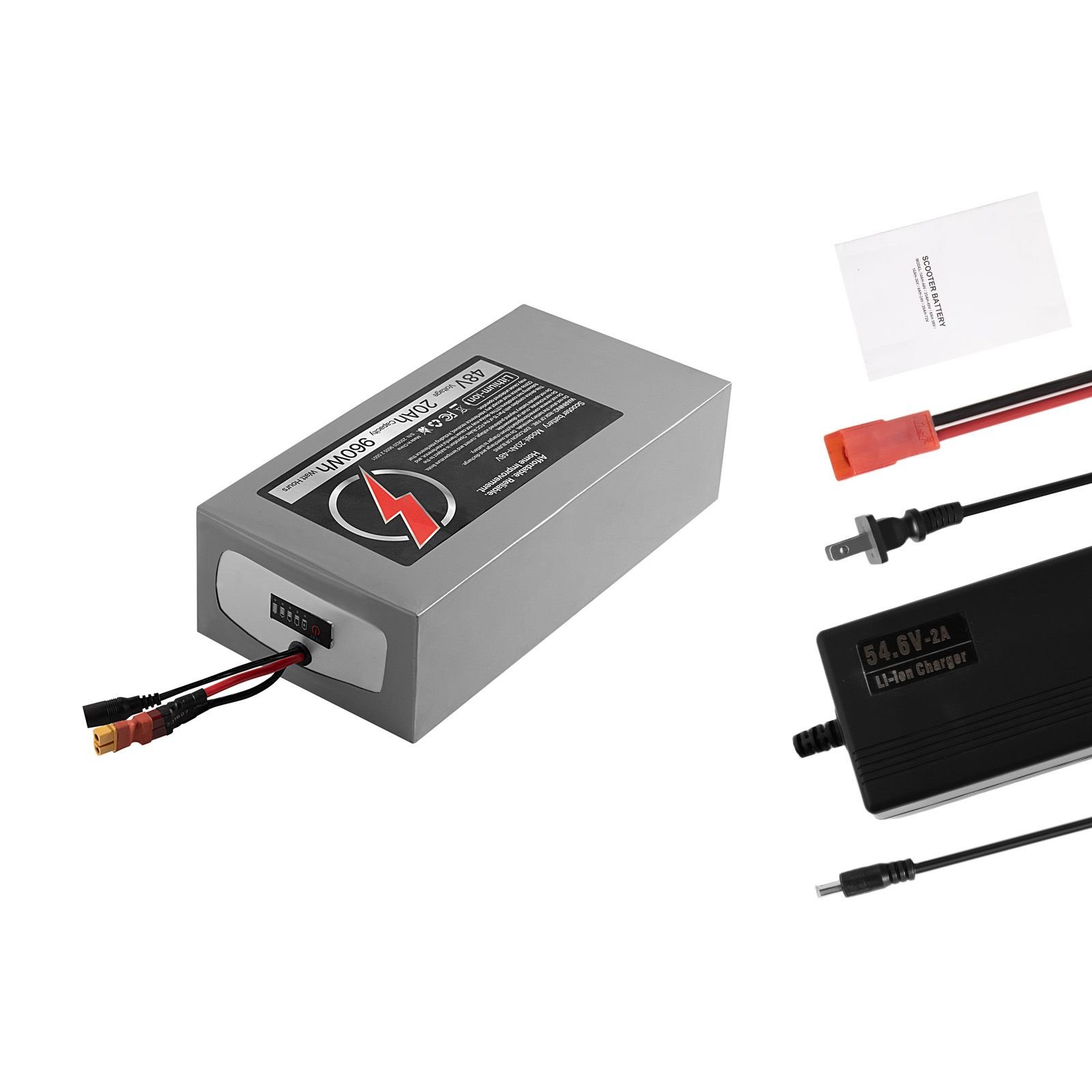 48v electric scooter battery, 20ah, ebike lithium battery pack with 30a bms, charger, t plug expansion cable, 500+ cycles, compatible with 4800w motors, for electric bikes bicycles, scooters