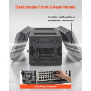 4u rack case, 12 in depth, rackmount flight case shallow rack with microphone compartment, polyethylene construction, recessed latches, easy installation, for amplifier, 8.7 in internal depth