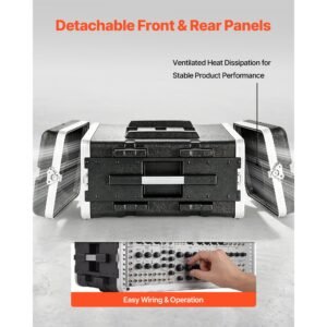 4u rack case, standard 19 in depth, server rack cabinet with abs construction, recessed twist latches, detachable front & back cover, easy installation, for amplifiers, 18.4 in internal depth