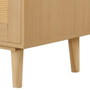 5 drawer rattan dresser, modern closet dresser for bedroom, natural rattan chest of drawers with metal handles & wooden legs, chest clothing organizer & storage for bedroom, living room, hallway