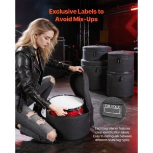 5 piece drum case set, 600d, padded drum bags for 22 in bass, 12/13/16 in tom, 14 in snare, thick padding, lightweight protective covers travel storage cases, for drums accessories protection