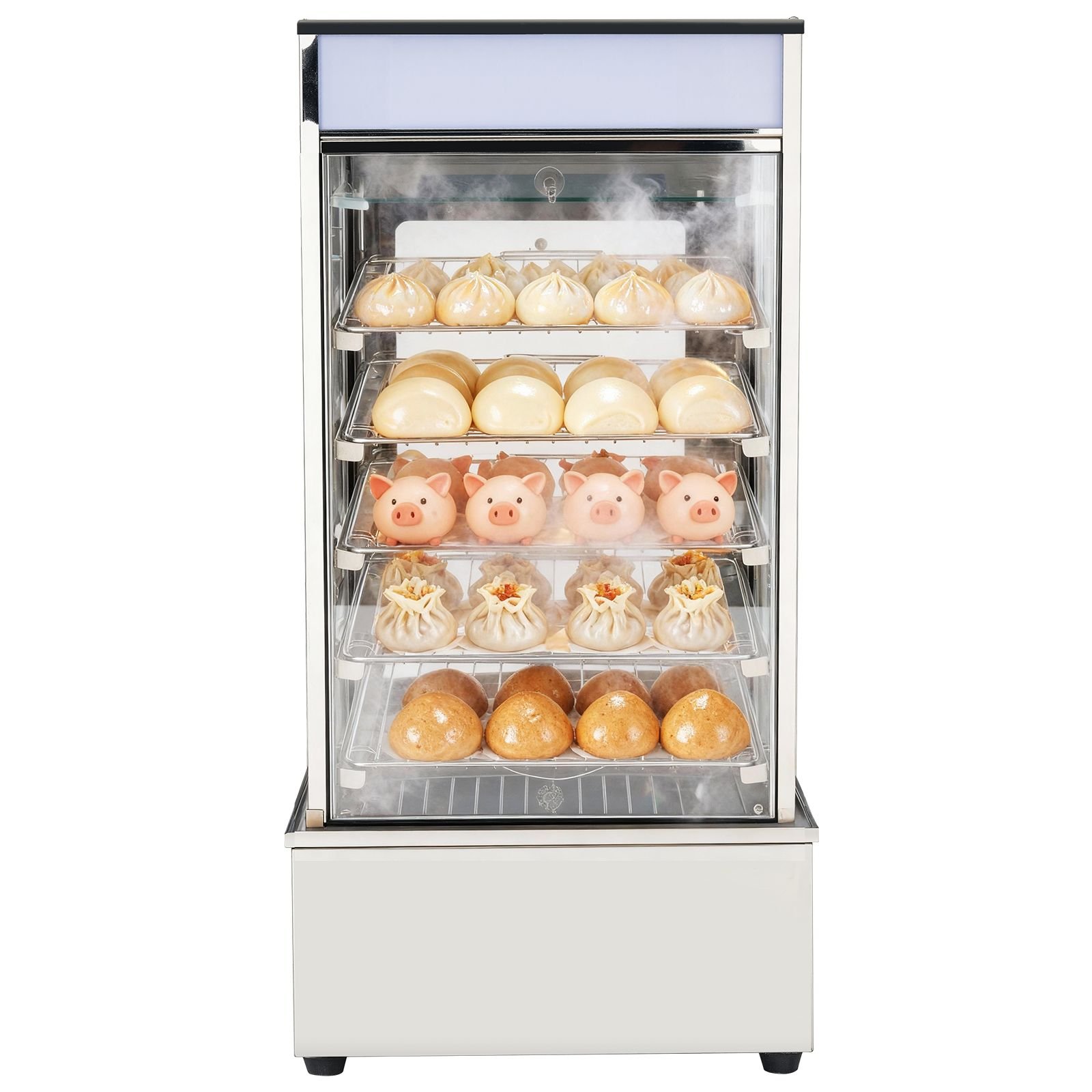 5 tier commercial food warmer display, 1200w food display warmer with led light, adjustable shelf & stainless steel frame, 86 230 fahrenheit steam heating, 120l for hamburger, pizza, bread