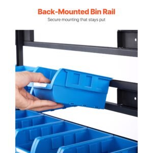 5 tier double sided rolling bin storage rack, 68 organizer bins, dual sided parts organizer with wheels, mobile tool organizer plastic bins for garage, warehouse, office, restaurant, classroom