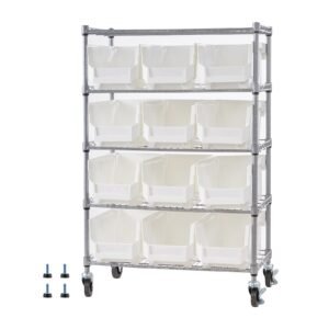 5-Tier Rolling Bin Storage Rack, 12 Organizer Bins, Bin Rack Storage Steel Wire Shelving System with Wheels, Mobile Tool Organizer for Garage, Warehouse, Office, Restaurant, Classroom, Kitchen