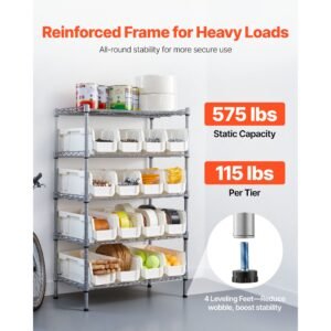 5 tier rolling bin storage rack, 16 organizer bins, bin rack storage steel wire shelving system with wheels, mobile tool organizer for garage, warehouse, office, restaurant, classroom, kitchen
