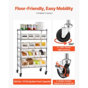 5 tier rolling bin storage rack, 16 organizer bins, bin rack storage steel wire shelving system with wheels, mobile tool organizer for garage, warehouse, office, restaurant, classroom, kitchen
