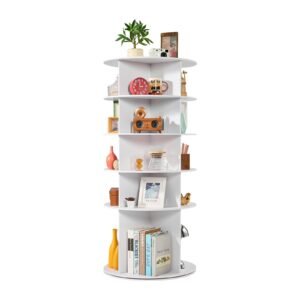 5 tiers rotating shoe rack tower, 360° spinning shoe rack, revolving storage round carousel display, freestanding lazy susan organizer display for bedroom, living room, entryway, closet, white