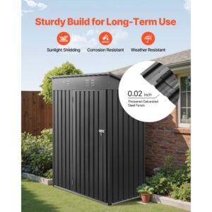 5 x 3 ft metal garden shed, storage building with lockable door & 2 louver vents, sloped roof metal outdoor storage shed, tool sheds outdoor storage for backyard, garden, patio, bike, gray