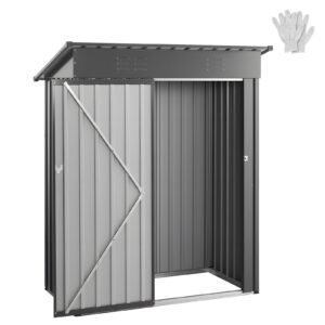 5 x 3 FT Metal Garden Shed, Storage Building with Lockable Door & 2 Louver Vents, Sloped Roof Metal Outdoor Storage Shed, Tool Sheds Outdoor Storage for Backyard, Garden, Patio, Bike, Gray