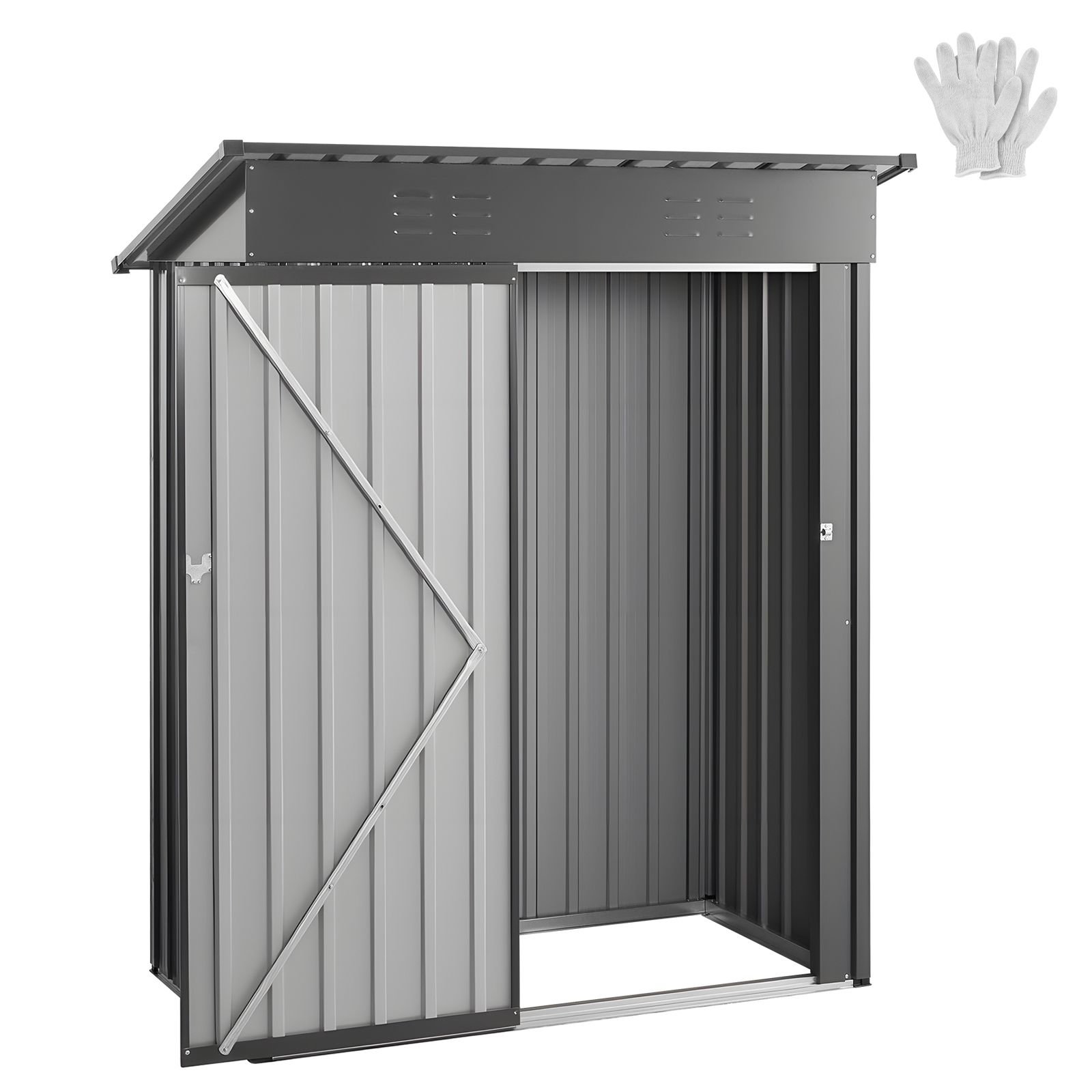 5 x 3 ft metal garden shed, storage building with lockable door & 2 louver vents, sloped roof metal outdoor storage shed, tool sheds outdoor storage for backyard, garden, patio, bike, gray