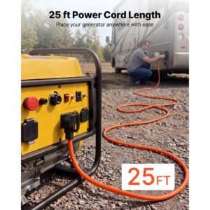 50 amp generator cord, 25 feet, 125/250v rv power cord nema 14 50p to ss2 50r with twist lock, grip handle, heavy duty 6awg/3 + 8awg/1 generator cable, for rv camper generator to house, orange