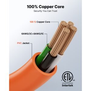 50 amp generator cord, 30 feet, 125/250v rv power cord nema 14 50p to ss2 50r with twist lock, grip handle, heavy duty 6awg/3 + 8awg/1 generator cable, for rv camper generator to house, orange