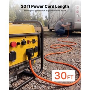 50 amp generator cord, 30 feet, 125/250v rv power cord nema 14 50p to ss2 50r with twist lock, grip handle, heavy duty 6awg/3 + 8awg/1 generator cable, for rv camper generator to house, orange