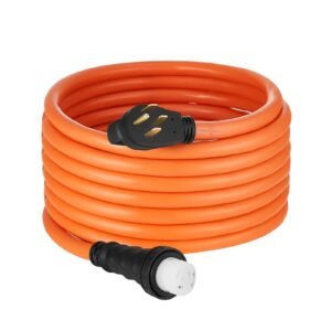 50 Amp Generator Cord, 30 Feet, 125/250V RV Power Cord NEMA 14-50P to SS2-50R with Twist Lock, Grip Handle, Heavy Duty 6AWG/3 + 8AWG/1 Generator Cable, for RV Camper Generator to House, Orange