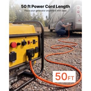 50 amp generator cord, 50 feet, 125/250v rv power cord nema 14 50p to ss2 50r with twist lock, grip handle, heavy duty 6awg/3 + 8awg/1 generator cable, for rv camper generator to house, orange