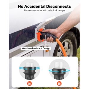 50 amp generator cord, 50 feet, 125/250v rv power cord nema 14 50p to ss2 50r with twist lock, grip handle, heavy duty 6awg/3 + 8awg/1 generator cable, for rv camper generator to house, orange