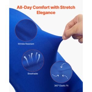 50 pcs blue chair covers, polyester spandex chair cover, stretch slipcovers for wedding party dining banquet flat front chair covers, fits chair measures up to 17.72 x 18.11 x 30.31 inch