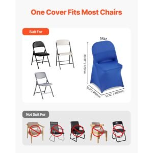 50 pcs blue chair covers, polyester spandex chair cover, stretch slipcovers for wedding party dining banquet flat front chair covers, fits chair measures up to 17.72 x 18.11 x 30.31 inch