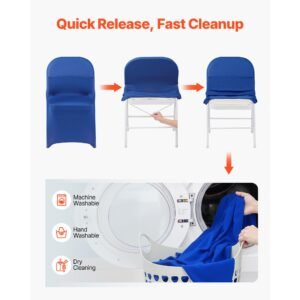 50 pcs blue chair covers, polyester spandex chair cover, stretch slipcovers for wedding party dining banquet flat front chair covers, fits chair measures up to 17.72 x 18.11 x 30.31 inch