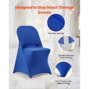 50 pcs blue chair covers, polyester spandex chair cover, stretch slipcovers for wedding party dining banquet flat front chair covers, fits chair measures up to 17.72 x 18.11 x 30.31 inch