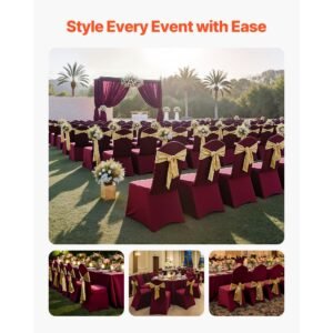 50 pcs burgundy chair covers, polyester spandex chair cover, stretch slipcovers for wedding party dining banquet flat front chair covers, fits chair measures up to 20.08 x 17.72 x 37.4 inch