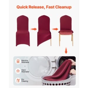 50 pcs burgundy chair covers, polyester spandex chair cover, stretch slipcovers for wedding party dining banquet flat front chair covers, fits chair measures up to 20.08 x 17.72 x 37.4 inch