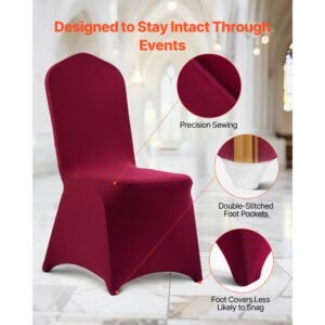 50 pcs burgundy chair covers, polyester spandex chair cover, stretch slipcovers for wedding party dining banquet flat front chair covers, fits chair measures up to 20.08 x 17.72 x 37.4 inch
