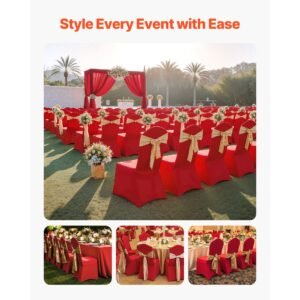 50 pcs red chair covers, polyester spandex chair cover, stretch slipcovers for wedding party dining banquet flat front chair covers, fits chair measures up to 20.08 x 17.72 x 37.4 inch