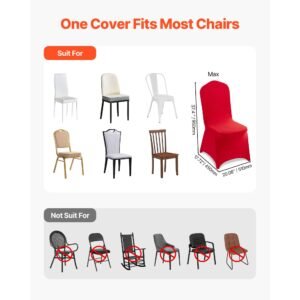 50 pcs red chair covers, polyester spandex chair cover, stretch slipcovers for wedding party dining banquet flat front chair covers, fits chair measures up to 20.08 x 17.72 x 37.4 inch