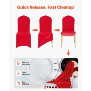 50 pcs red chair covers, polyester spandex chair cover, stretch slipcovers for wedding party dining banquet flat front chair covers, fits chair measures up to 20.08 x 17.72 x 37.4 inch