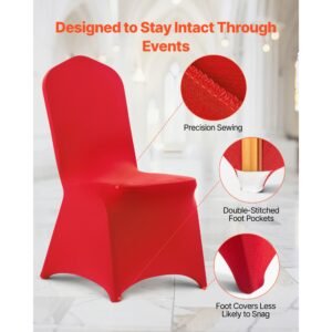 50 pcs red chair covers, polyester spandex chair cover, stretch slipcovers for wedding party dining banquet flat front chair covers, fits chair measures up to 20.08 x 17.72 x 37.4 inch