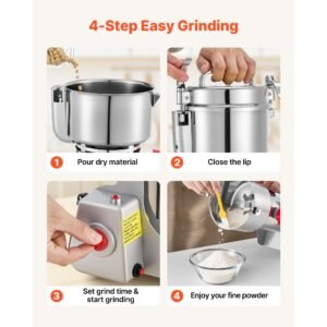500g electric grain mill grinder, 2000w 28000rpm high speed spice corn dry grinding machine, stainless steel pulverizer powder machine for dried grains coffee beans spices nuts (270° swing type)