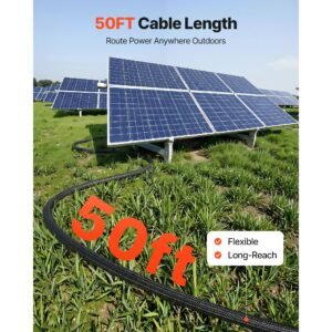 50ft solar panel extension cable, 10 awg, solar panel wire with flame retardant protective sleeving, female and male connectors, ip67 waterproof pv wire, for outdoor automotive rv, black & red