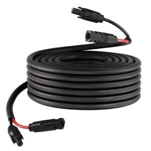 50FT Solar Panel Extension Cable, 10 AWG, Solar Panel Wire with Flame Retardant Protective Sleeving, Female and Male Connectors, IP67 Waterproof PV Wire, for Outdoor Automotive RV, Black & Red