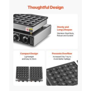 50pcs mini dutch pancake maker, non stick stainless steel dorayaki baker, 1800w commercial electric poffertjes grill pan, dual temp & time control, for kitchen restaurant breakfast dessert