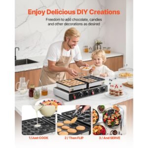 50pcs mini dutch pancake maker, non stick stainless steel dorayaki baker, 1800w commercial electric poffertjes grill pan, dual temp & time control, for kitchen restaurant breakfast dessert
