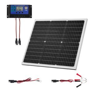50W 12V Solar Battery Charger Maintainer, Mono Solar Panel Trickle Battery Charger with Upgraded MPPT Controller, IP65 Waterproof for Car Boat RV Trailer Flat Rooftop (Bracket Not Included)