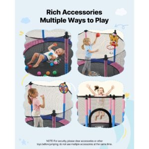 55" trampoline for kids, 4.6 ft toddler mini trampoline, 132 lbs capacity indoor outdoor play toys with enclosure net, swing, and basketball hoop, christmas toys birthday gifts for girls boys
