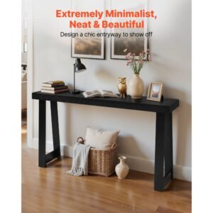 56 in console table, modern desk behind the couch, wooden rectangle entrance desk, narrow long sofa table accent stand, ideal for hallway, bedroom, living room, foyer, easy assembly, black