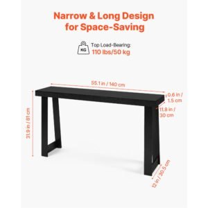 56 in console table, modern desk behind the couch, wooden rectangle entrance desk, narrow long sofa table accent stand, ideal for hallway, bedroom, living room, foyer, easy assembly, black