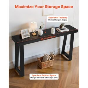 56 in console table, modern desk behind the couch, wooden rectangle entrance desk, narrow long sofa table accent stand, ideal for hallway, bedroom, living room, foyer, easy assembly, black