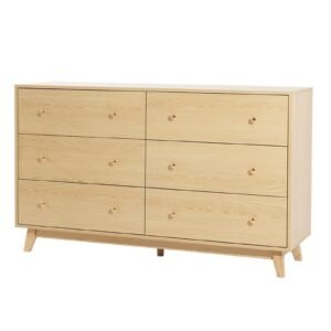 6 Drawer Dresser, Wooden Chest of Drawers with Sliding with Anti-tip Device, Modern Minimalist Dresser Chest, Closet Storage Organizer for Living Room, Hallway, Bedroom, Entryway, Light Wood