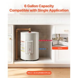 6 gallon electric tank water heater, 1600w point of use hot water heater with led display, knob control, top outlet, 120v storage design with t&p valve for studio apartments, rvs, gray