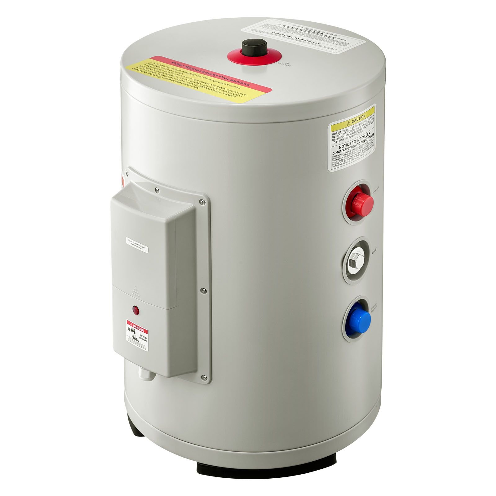 6 gallon electric tank water heater, 1600w point of use hot water heater with led display, knob control, top outlet, 120v storage design with t&p valve for studio apartments, rvs, gray