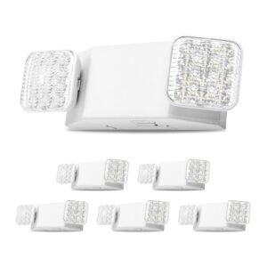 6 Pack Emergency Lights for Business, with Battery Backup, Commercial LED Emergency Exit Lighting Fixtures, AC 120/277V, with Two Square Head Adjustable, 90-Minute Backup, for Business, White