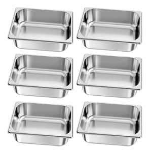 6 pack stainless steam hotel pans, 1/2 size table steam pan, 4 inch deep anti jam restaurant supplies reusable rustproof catering storage for home, party, restaurant, hotel, buffet