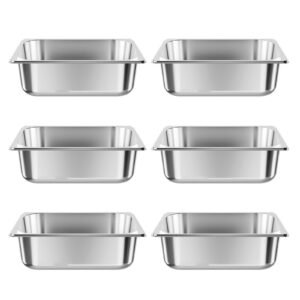 6 pack stainless steam hotel pans, 1/2 size table steam pan, 4 inch deep anti jam restaurant supplies reusable rustproof catering storage for home, party, restaurant, hotel, buffet