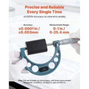 6 pcs micrometer set, 0 1"/1 2"/2 3"/3 4"/4 5"/5 6" machinist outside micrometer, precision 0.0001 accuracy, professional machinist tools with protective case, for metalworking & engineering
