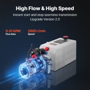 6 quart hydraulic power unit, double acting dump trailer pump, 3200 psi max relief pressure & 0.91 gpm flow rate, dc 12v hydraulic pump with metal reservoir for dump trailer car lifting, white